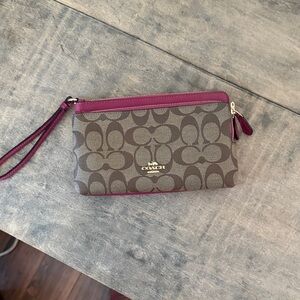 Coach Signature Brown and Pink Wristlet